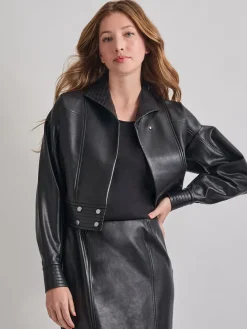 Vegan Leather Cropped Moto Jacket|Misook Clearance