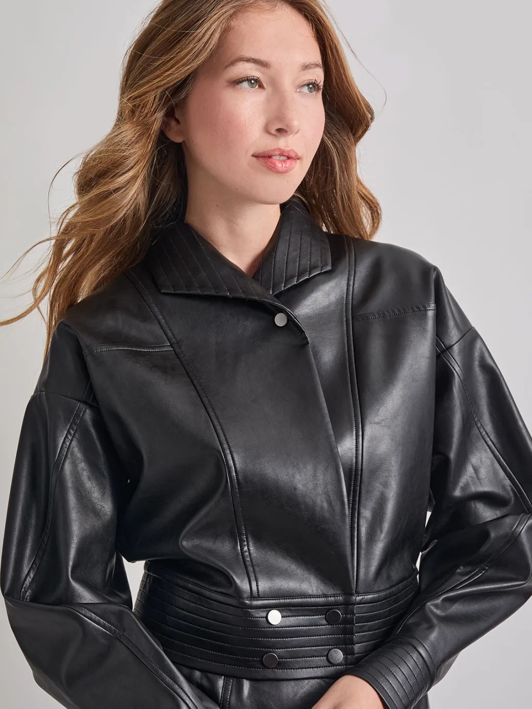 Vegan Leather Cropped Moto Jacket|Misook Clearance