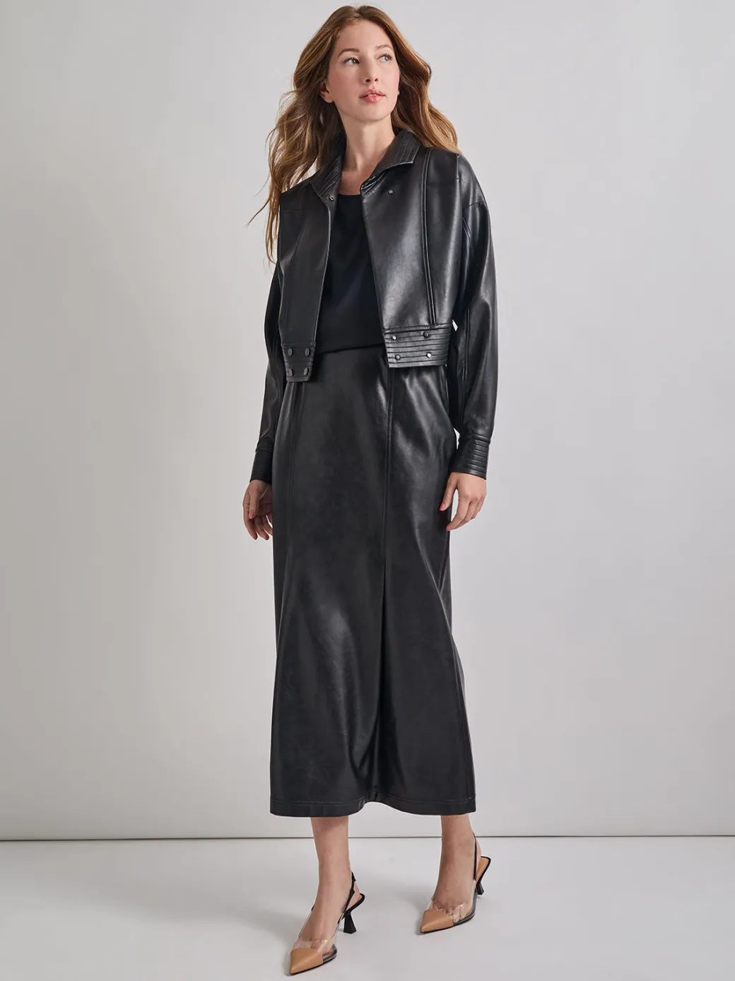 Vegan Leather Cropped Moto Jacket|Misook Clearance