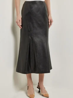 Vegan Leather Front Pleat Trumpet Skirt|Misook Sale