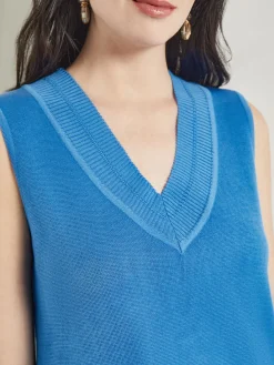 V-Neck Tank - Ribbed Detail Flat Knit|Misook New