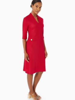 V-Neck Textured Knit Flare Dress|Misook Fashion