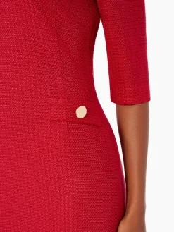 V-Neck Textured Knit Flare Dress|Misook Fashion