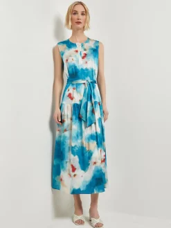 Watercolor Removable Shawl Collar Crepe Maxi Dress|Misook Clearance