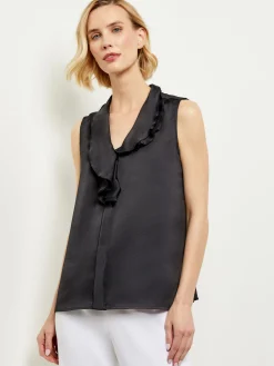 Waterfall Ruffle Crepe de Chine Blouse|Misook Outlet