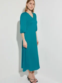 Woven Tie-Waist Balloon Sleeve Dress|Misook Online