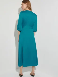 Woven Tie-Waist Balloon Sleeve Dress|Misook Online