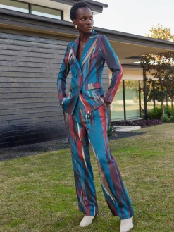 Zipper Fly Brushtroke Woven Wide Leg Pant|Misook Fashion